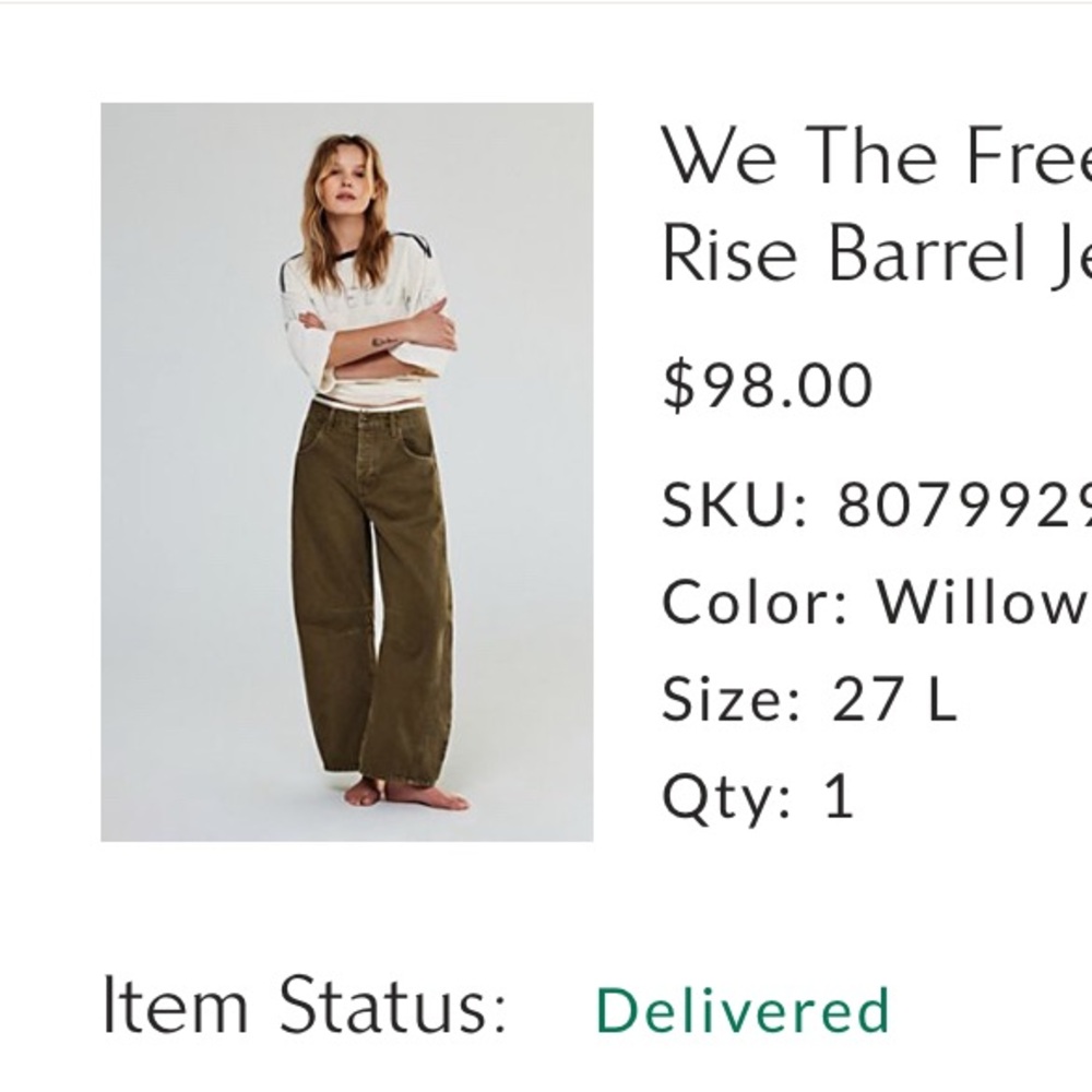 We the free good luck mid rise barrel jeans 27L willow